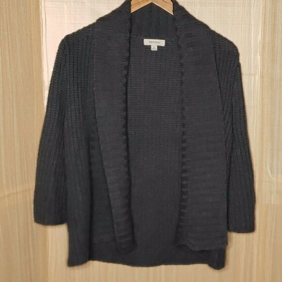 Merona Womens Blue Chunky 3/4 Sleeve Open Cardigan Sweater Medium - Picture 1 of 7